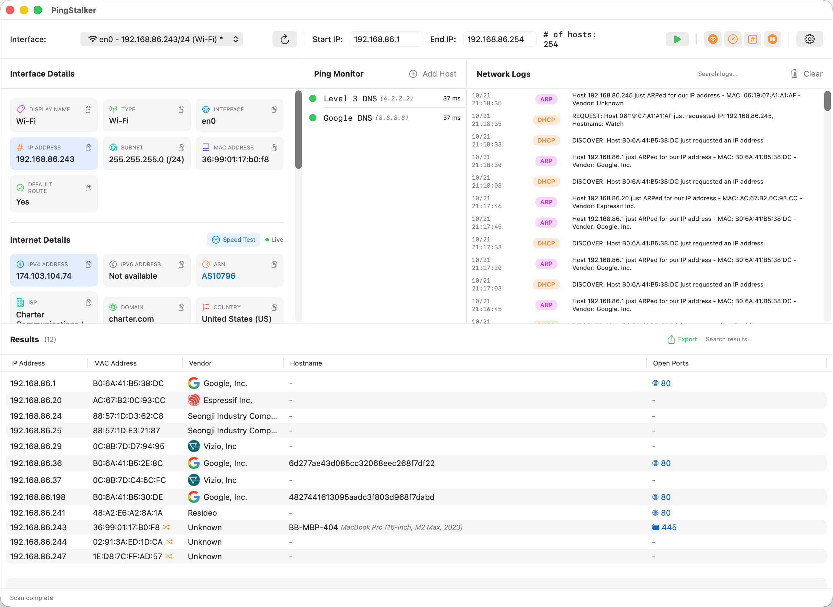 PingStalker Application Screenshot